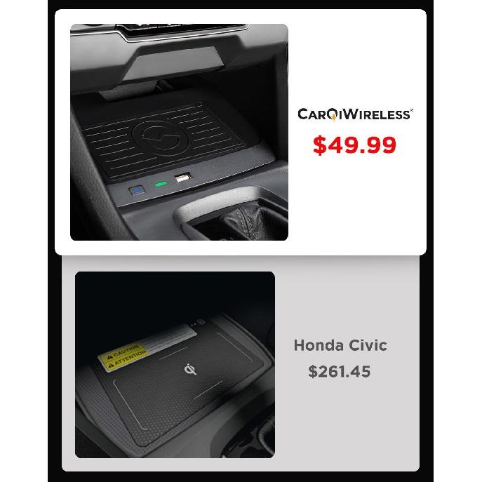 CarQi Trådlös laddare för Honda Civic 2016-2021 Bälte USB-port, Trådlös laddningspanel för Honda Civic Halvkombi Si Coupé R Typ Tillbehör 2021 2020