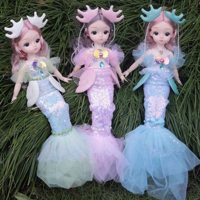 Wunderschöne Meerjungfrau-Prinzessin-Puppe mit schimmerndem LED-Regenbogenlicht-Schwanz und lockiger Haarperücke, Mädchen-Modell-Spielzeug