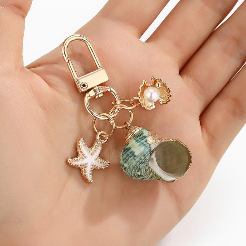1PC Starfish Shell Fashionable Keychain Creative Keyring Pendant Naturally Conch Bag Charm Asymmetric Shell