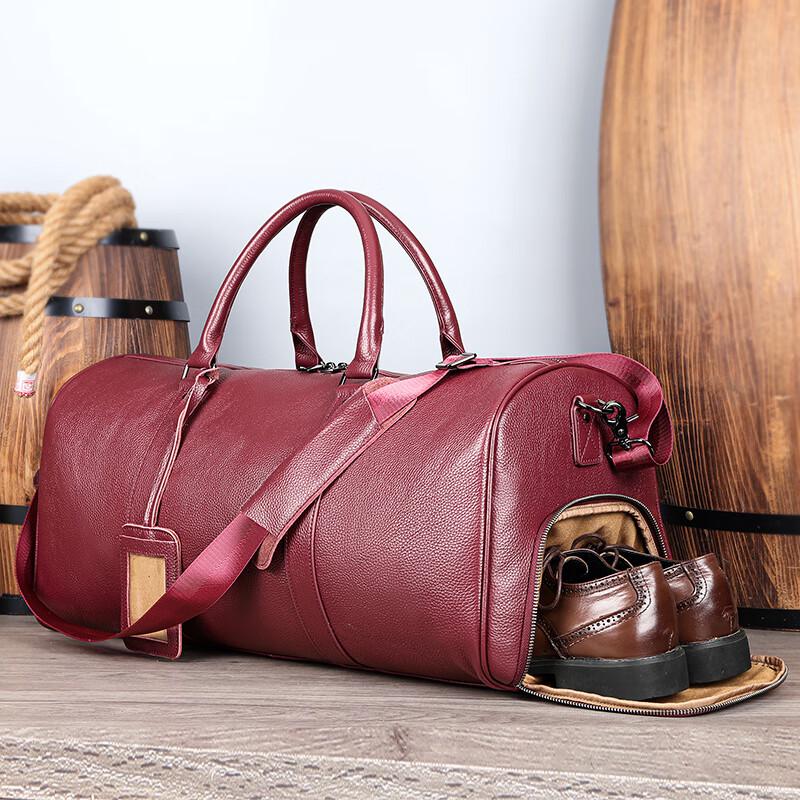Malun Te Men's Genuine Leather Travel Duffle Bag with Shoe Compartment