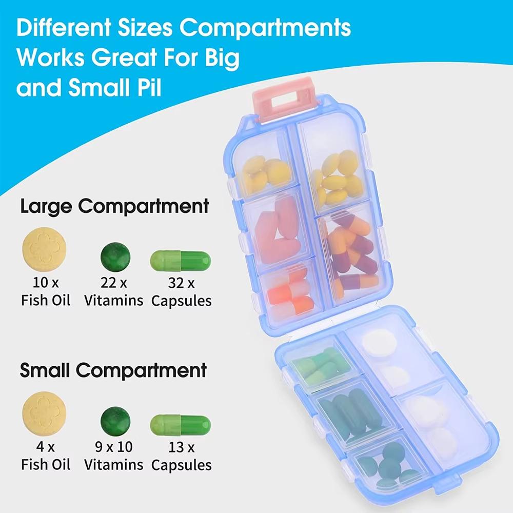 Portable Mini Pocket Pill Box 10 Compartment Small Pill Box Weekly Travel Pill Box Plastic Storage Box