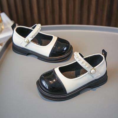 New Girls Casual Shoes Color Matching Pearls Cute Pearls PU Children Fashion Leather Shoes Drop Shipping Simple Kids Shoes Pearl