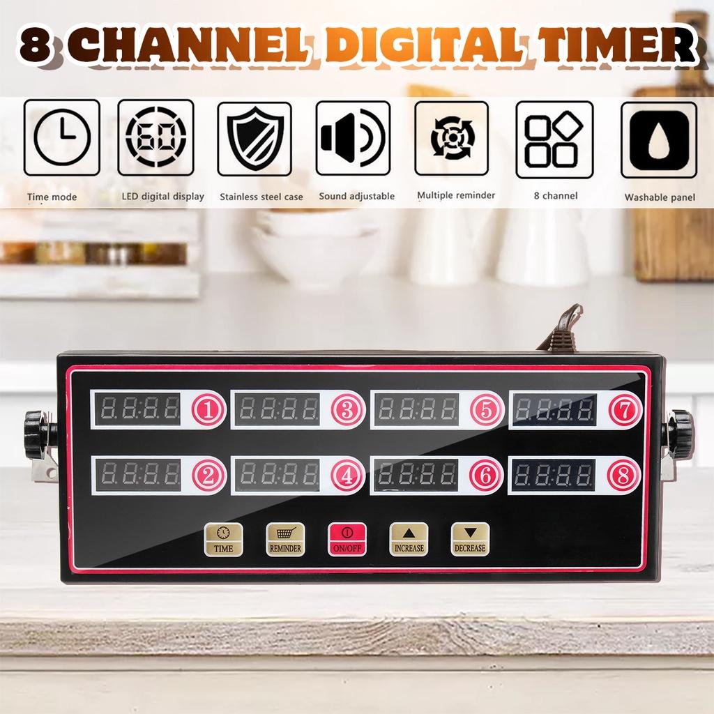 220V Shaking Reminder Commercial Restaurant 8 Independent Channel Kitchen Timer Digital Timer Cooking Timing LCD Display Clock