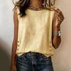 Women's Casual Linen Sleeveless Tank Top, Round Neck Loose Fit Blouse With Side Buttons, Summer Textured Camisole