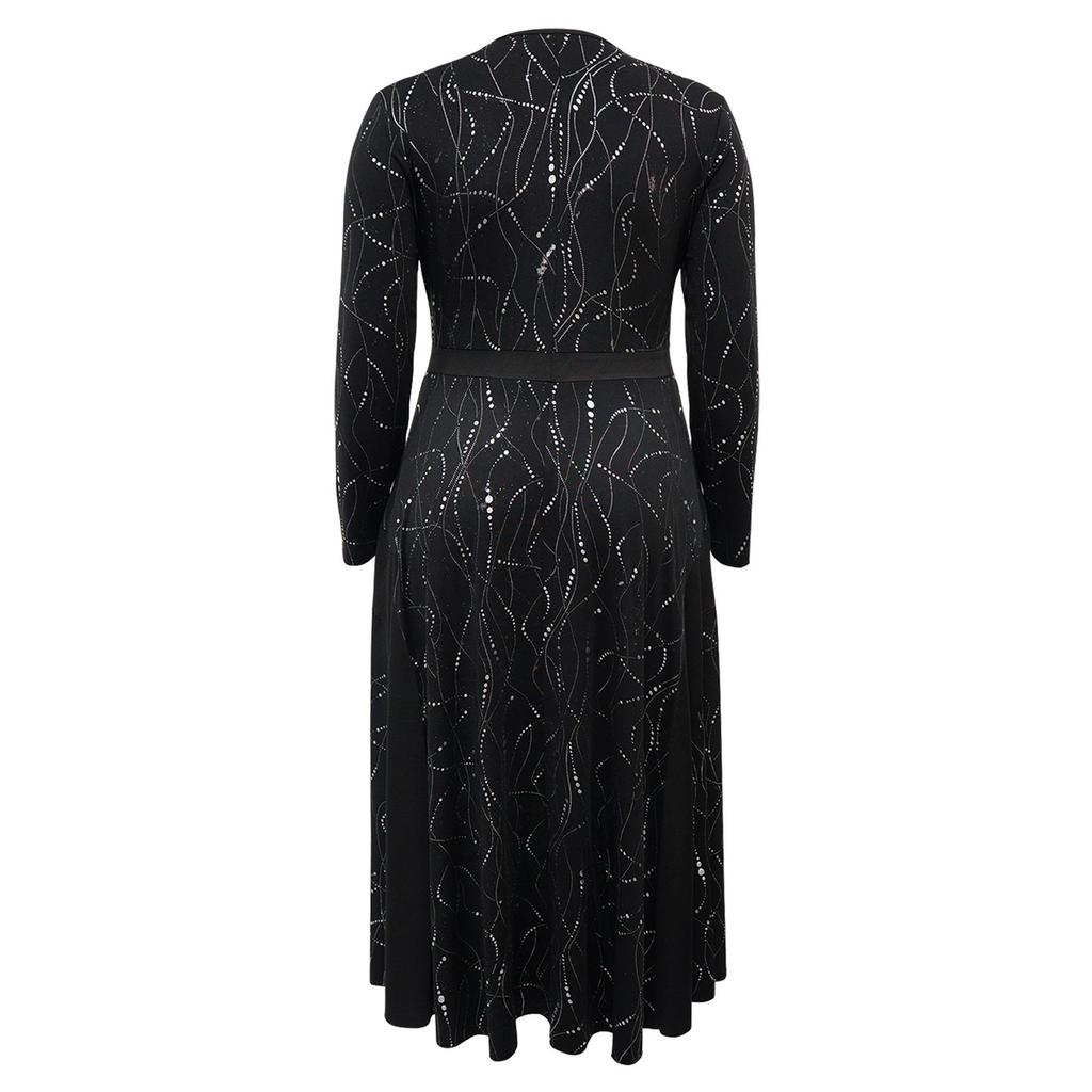 Autunno 2025 Donna Taglie Forti Elegante Manica Lunga Cintura Sottolineata Gonna Snellente