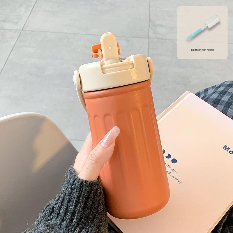 2026 Girls' Portable Thermos Cup with Straw - Stylish, Compact Design for Office Use