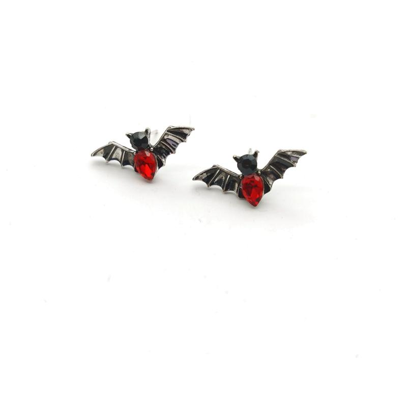 Gothic Bat Stud Earrings for Women Men Punk Red Crystal Gift Ancient Silver Color Party Gift Wholesale Jewelry Gift Women