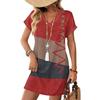 Vestito casual da donna con stampa alla moda, scollo a V, maniche corte, tasca, pullover