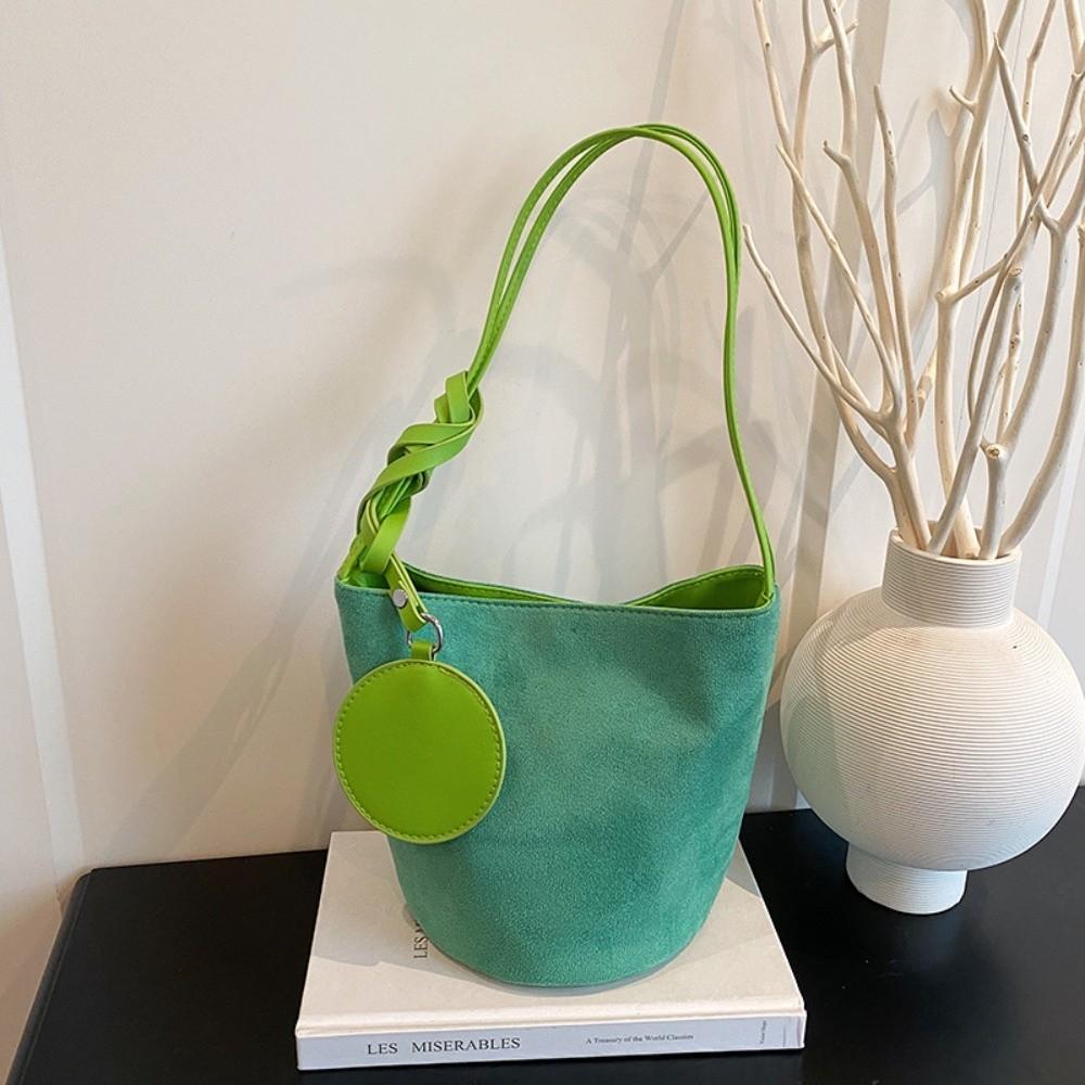 Fashion Solid Color Suede Bucket Bags Large Capacity Buckle Underarm Bag Phone Handbags Women