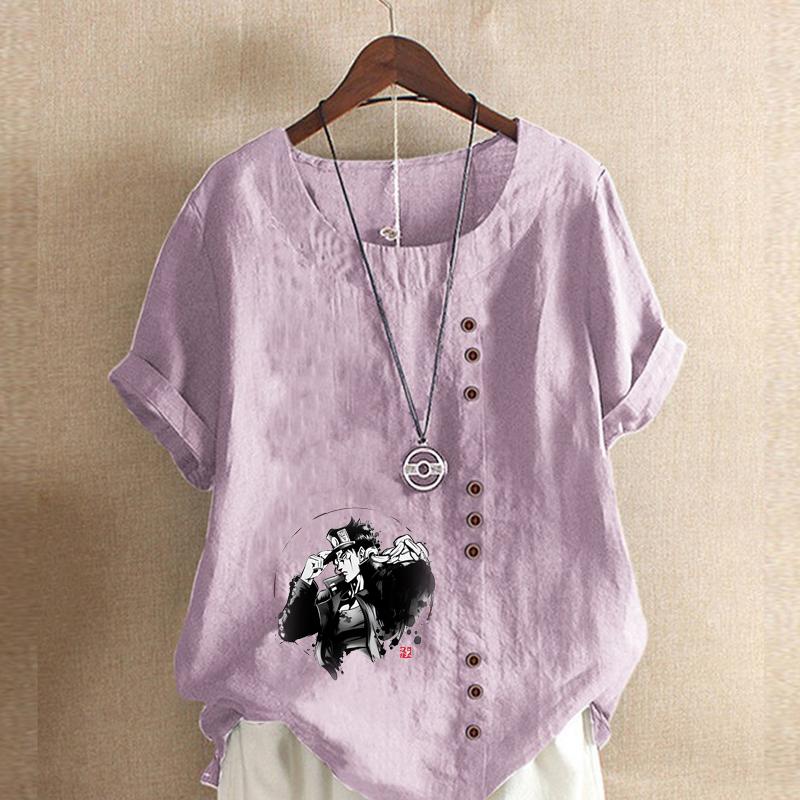 Women's Fashion Cool Man Print Short Sleeve T-shirt Loose Cotton Shirt Casual Loose Summer Blouse Tops Plus Size