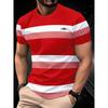 Herren Freizeit-Kurzarm-T-Shirt - Rot-Weiß gestreiftes Sommer-Top, Atmungsaktiver Digitaldruck, Maschinenwaschbar, Rundhalsausschnitt, Glattes Gewebe
