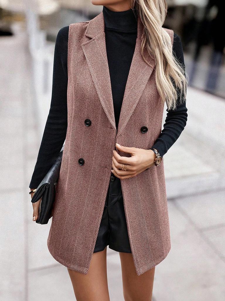 Women's Sleeveless Double Breasted Blazer Vest, Casual Slim Fit Suit Vest, Office Wear Tops