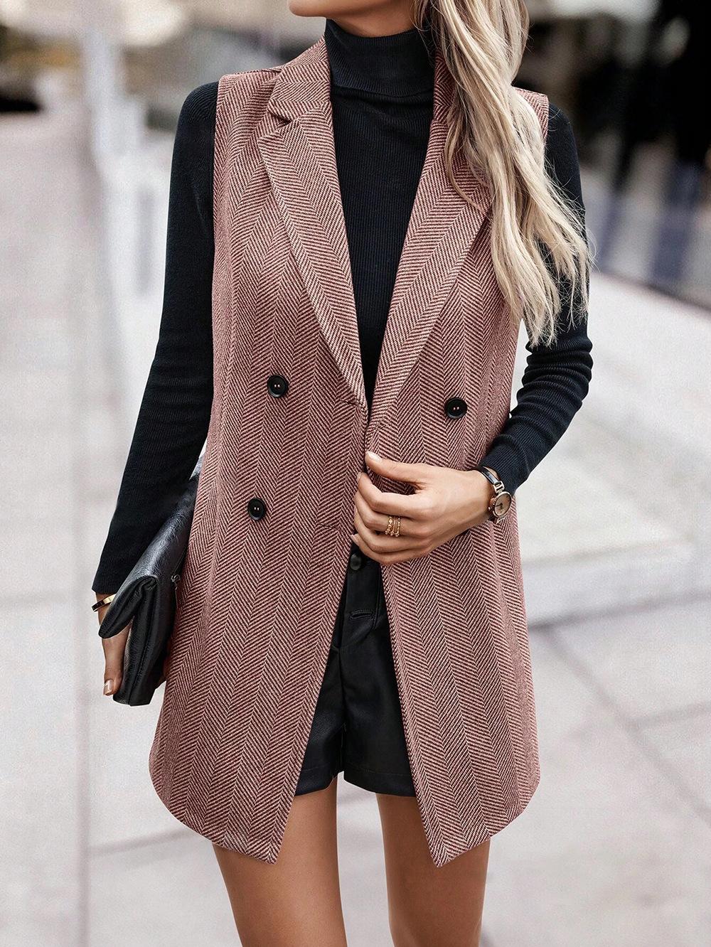 

Женский двубортный жилет-блейзер без рукавов, повседневный приталенный жилет для костюма, офисная одежда XL темно-красного