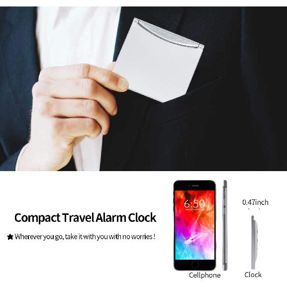Digital Travel Alarm Clock Battery Operated, Portable Large Number Display Alarm Clock with Temperature,12/24 H Small Desk Clock -Silver (NO Light)