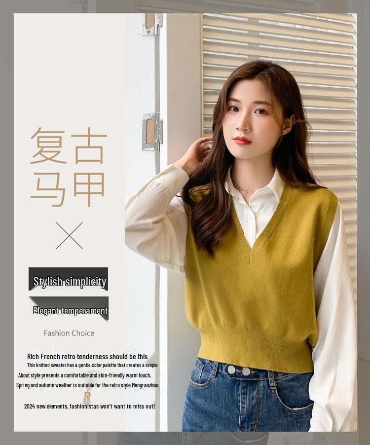 Women's Korean Style Knit Pullover Vest - Casual College Sweater Top