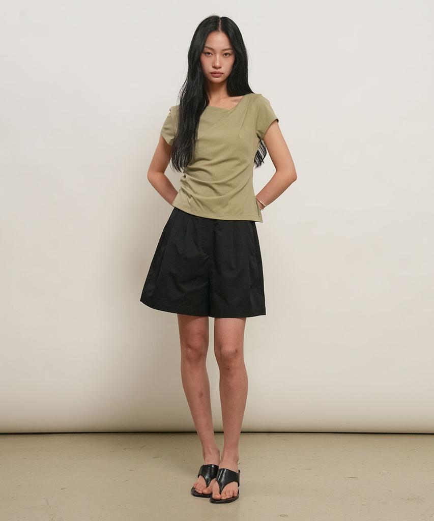 GENERALIDEA Drape Shirred Jersey Blouse [Light Khaki] / Gf2Lts527