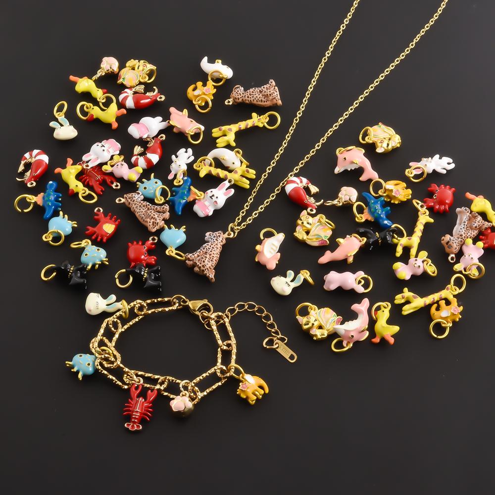 2pcs Fashion Animal Charm Enamel Lobster Rabbit Giraffe Stereoscopic DIY Pendant Charms For Jewelry Making Supplies Accessories