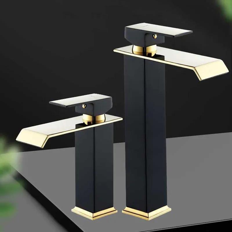 Basin Faucet Gold Black/White Waterfall Faucet Brass Bathroom Faucet Bathroom Basin Faucet Mixer Tap Hot and Cold Sink Faucet