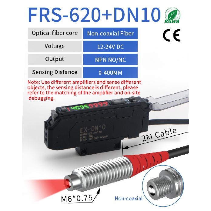 GTRIC Diffuse Reflective Fiber Optic Sensor Kit with Separate Amplifier High Precision12-24V DC NPN NO/NC Photoelectric Sensor