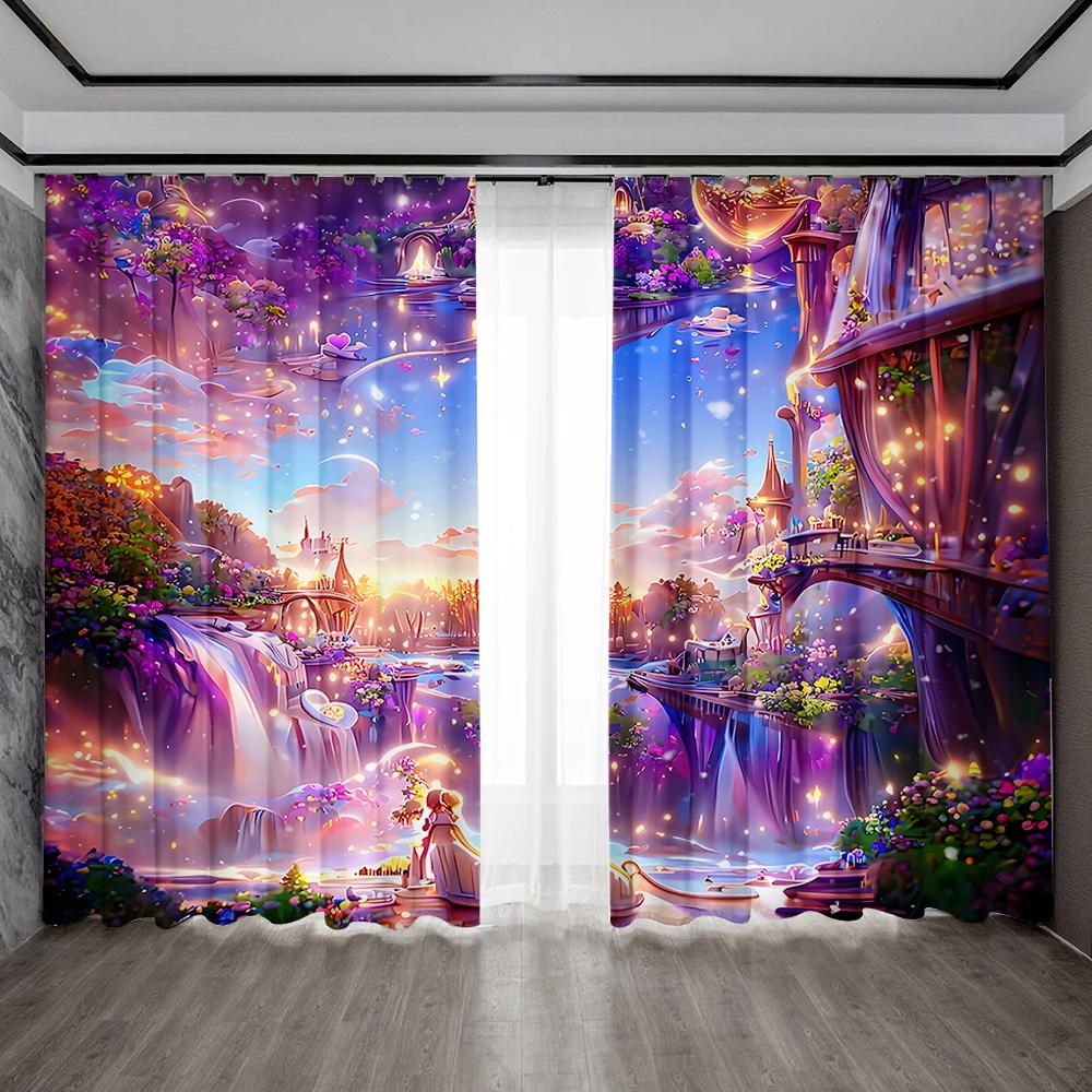 

2 шт. Шторы для украшения дома, фон «Мечтательный город» с карманами на карнизе, кухня, кофейня, гостиная, балкон 75x166cm&Without mount