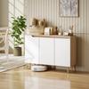 Sideboard Storage Cabinet, Kitchen Cupboard with 3 Doors, 2 Adjustable Shelves and 5 Rubberwood Legs, White and Oak