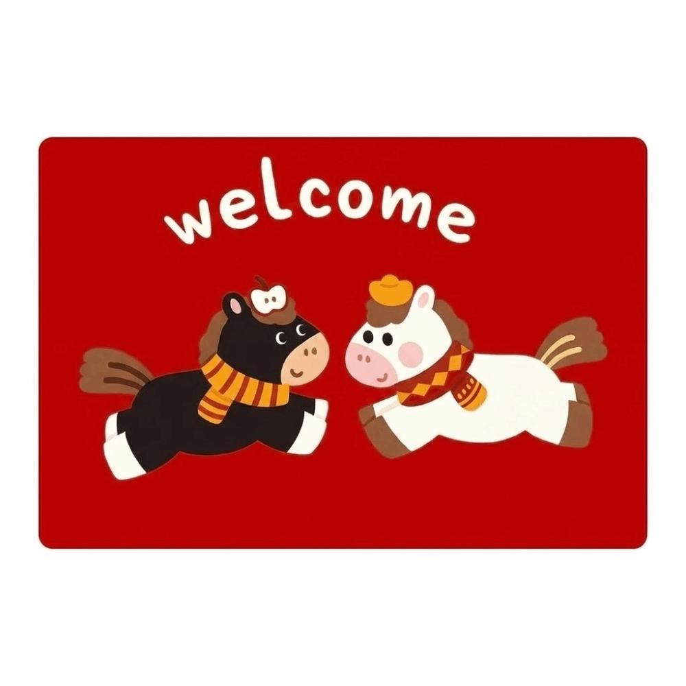 New Horse Pattern New Year Door Mat Red Bath Mat Non-slip Water Absorption Foot Mat Home Decorations