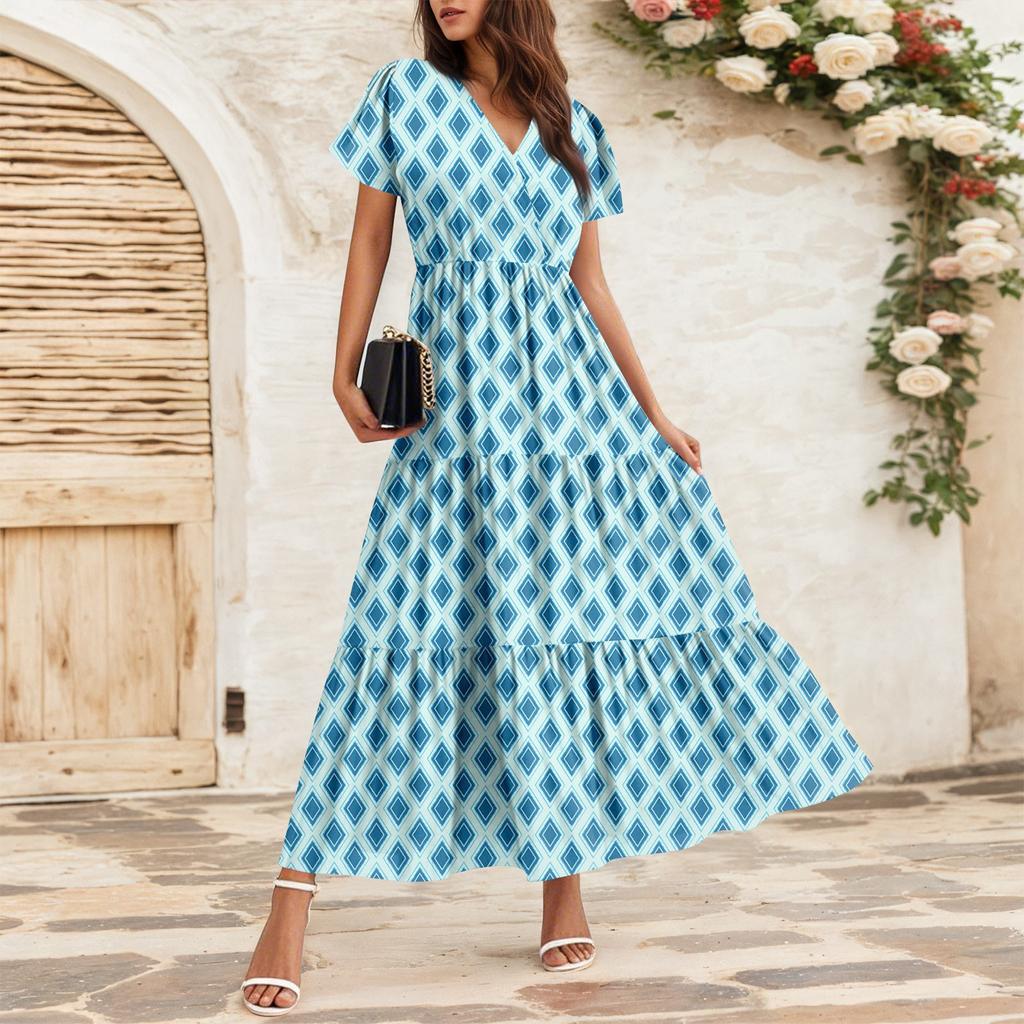 Fließende Kleider für Damen, Sommerkleider für Damen, lässige Maxikleider mit kurzen Ärmeln, formelle Maxikleider
