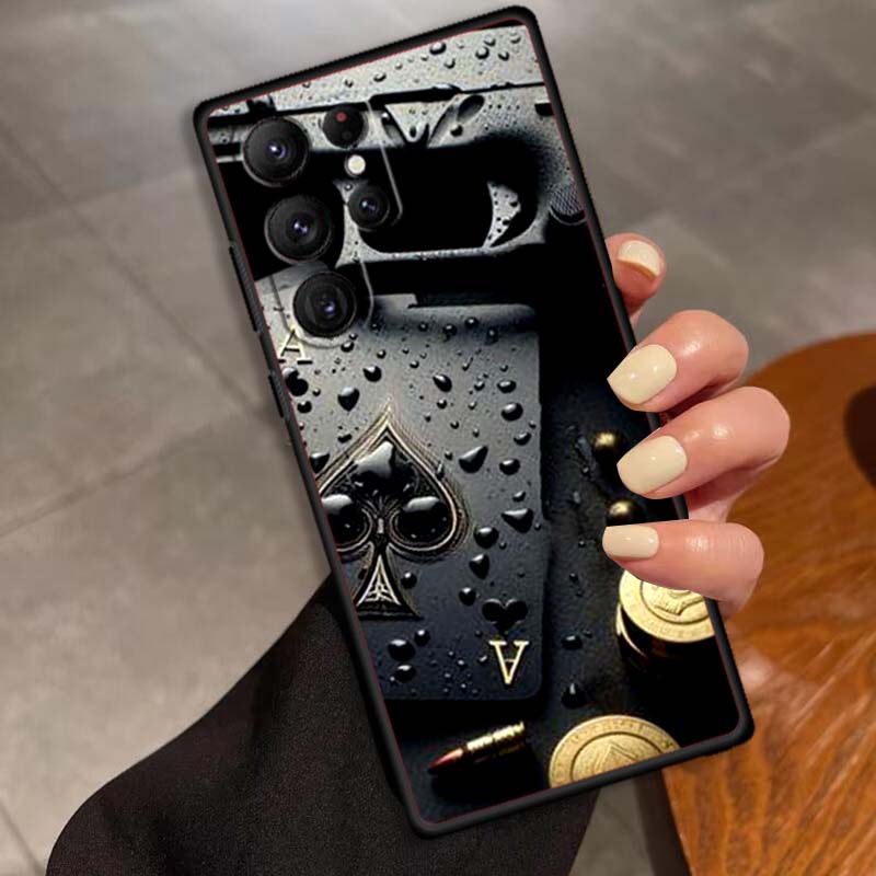 Creative poker card patterns Phone Case For Samsung Galaxy S26 S25 S24 S23 S22 S21 S20 Ultra Plus FE 5G Black Soft TPU