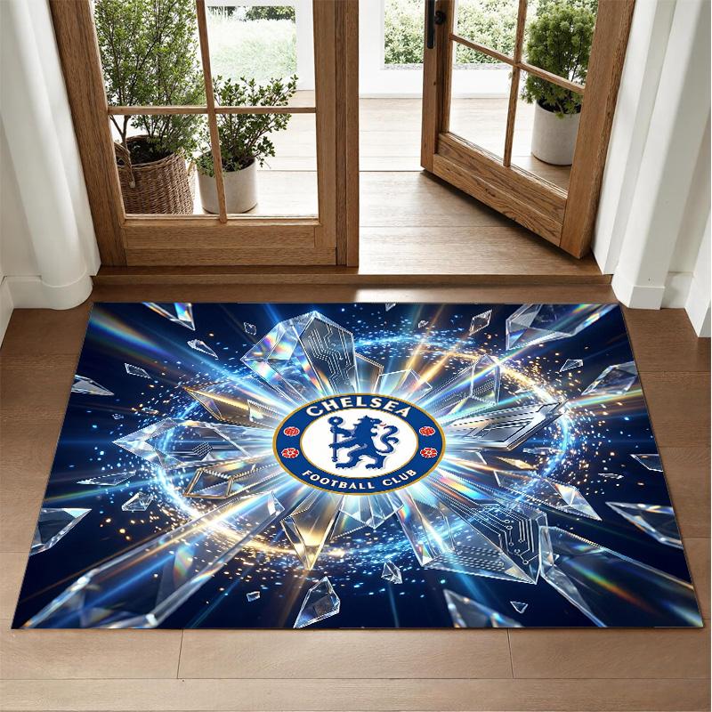 Chelsea FC Design Crystal Velvet Rug Soft Decorative Mat for Bedroom Entrance