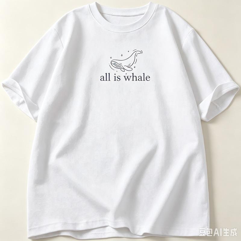 Casual Short Sleeve Tshirt All Is Whale Line Art Whale Graphic Unisex Loose Tee Funny Pun Ocean Animal Summer Streetwear Top