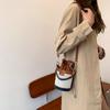 Women Vintage Patchwork Cylinder Shoulder Bag Drawstring Bucket Leather Crossbody Bags Women Mini Crossbody PU Leather Handbag