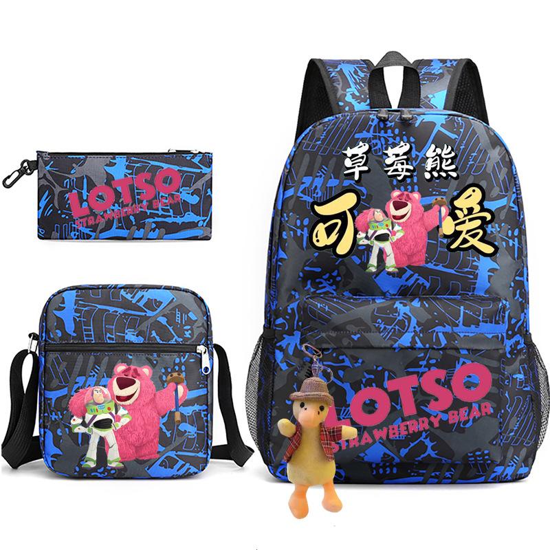3 Piece School Backpack Set for Students Large Capacity Oxford Cloth Schoolbag with Shoulder Strap and Pencil Case