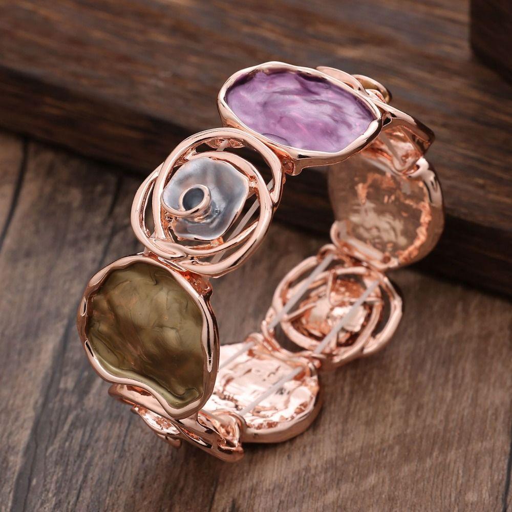 Elastic Buckle Colored Oil Rose Bracelet Enamel Women's Hand Bracelet  Gifts for Women Girl
