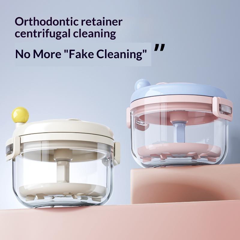 Portable Home Braces Cleaner Box Teeth Retainer Storage Box With Mirror Manual Rotary Dental Aligner Case For Travel Home Use