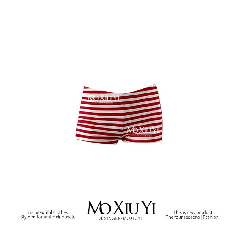 

Mo [In Stock] Red Stripes Low Waisted Shorts Sexy Hot Pants Women s Summer New Arrival Casual Easiest for Match Stretch Leggings Red Stripes S