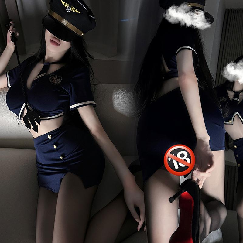 Sexy lingerie hot police uniform cosplay seduction sexy stewardess navy nightclub suit