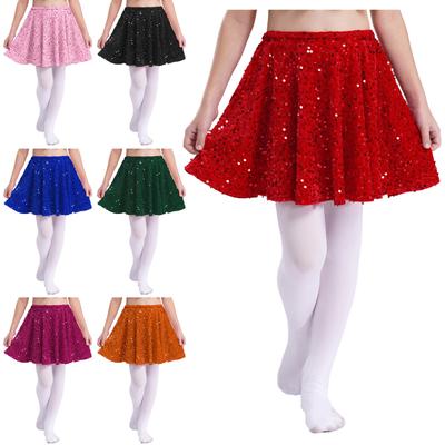 Girls Velvet Performance Skirt Elastic Waist Ruffled Hem Sparkling Sequins Christmas Party Outfit