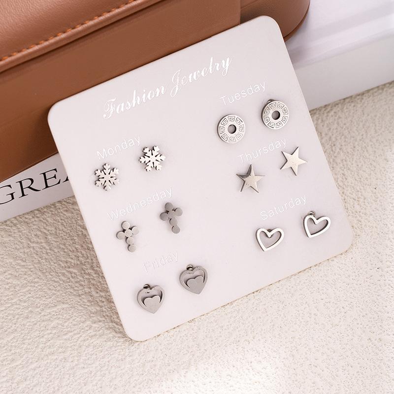 Stainless Steel Animal Love Earrings Do Not Repeat A Week Stud Earrings Set Simple Fashion Women'S Earrings Combination