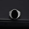 Vintage Geometric Natural Stone Rings for Men Black Oval Onyx Stainless Steel Ring Textured Signet Fashion Punk Jewelry Gift