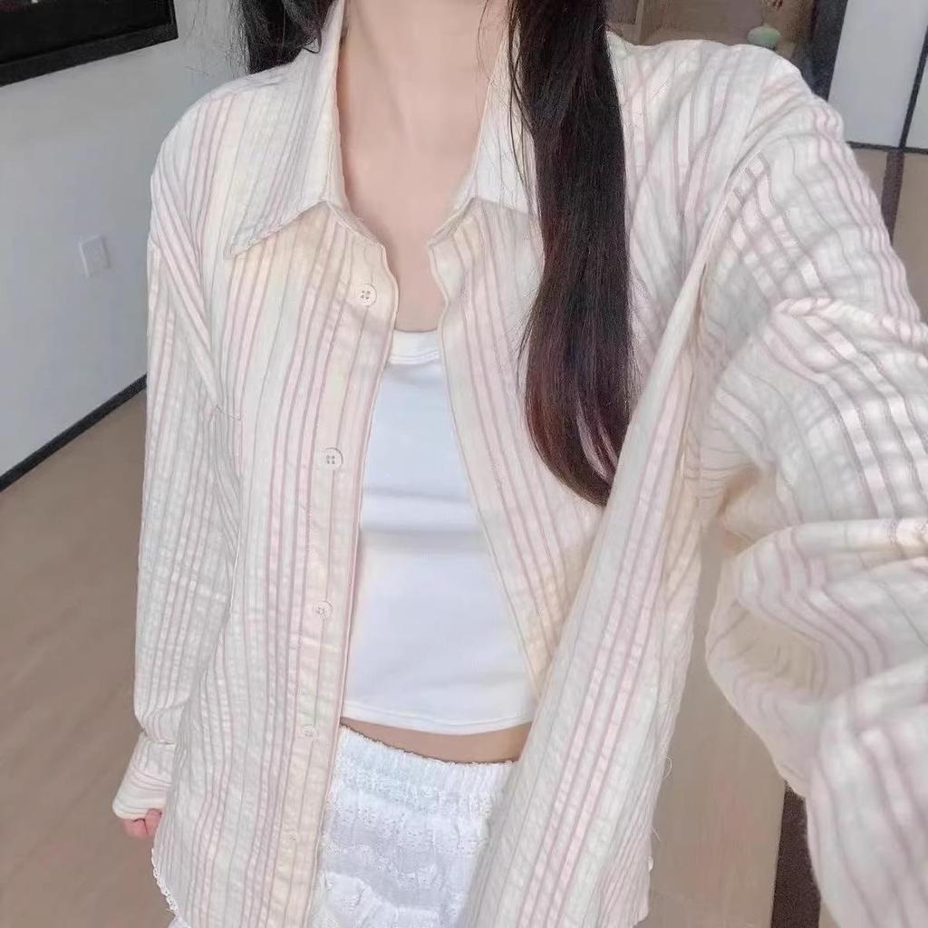 Women's Casual Striped Long-Sleeved Polo Collar Shirt – Versatile and Loose Fit Top for Everyday Wear