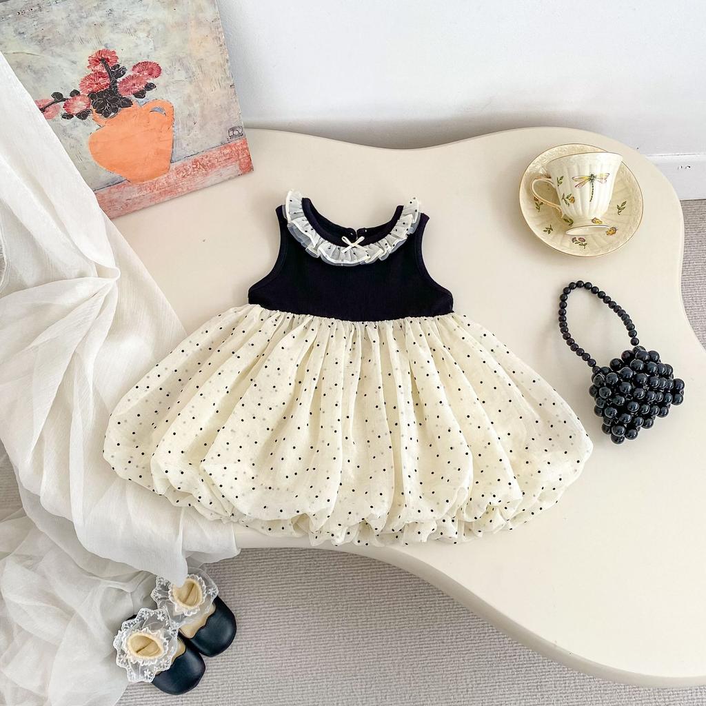 Cute Polka Dot Sleeveless Bud Skirt Dress for Infant Baby Girls Casual Summer Daily Wear Outfit