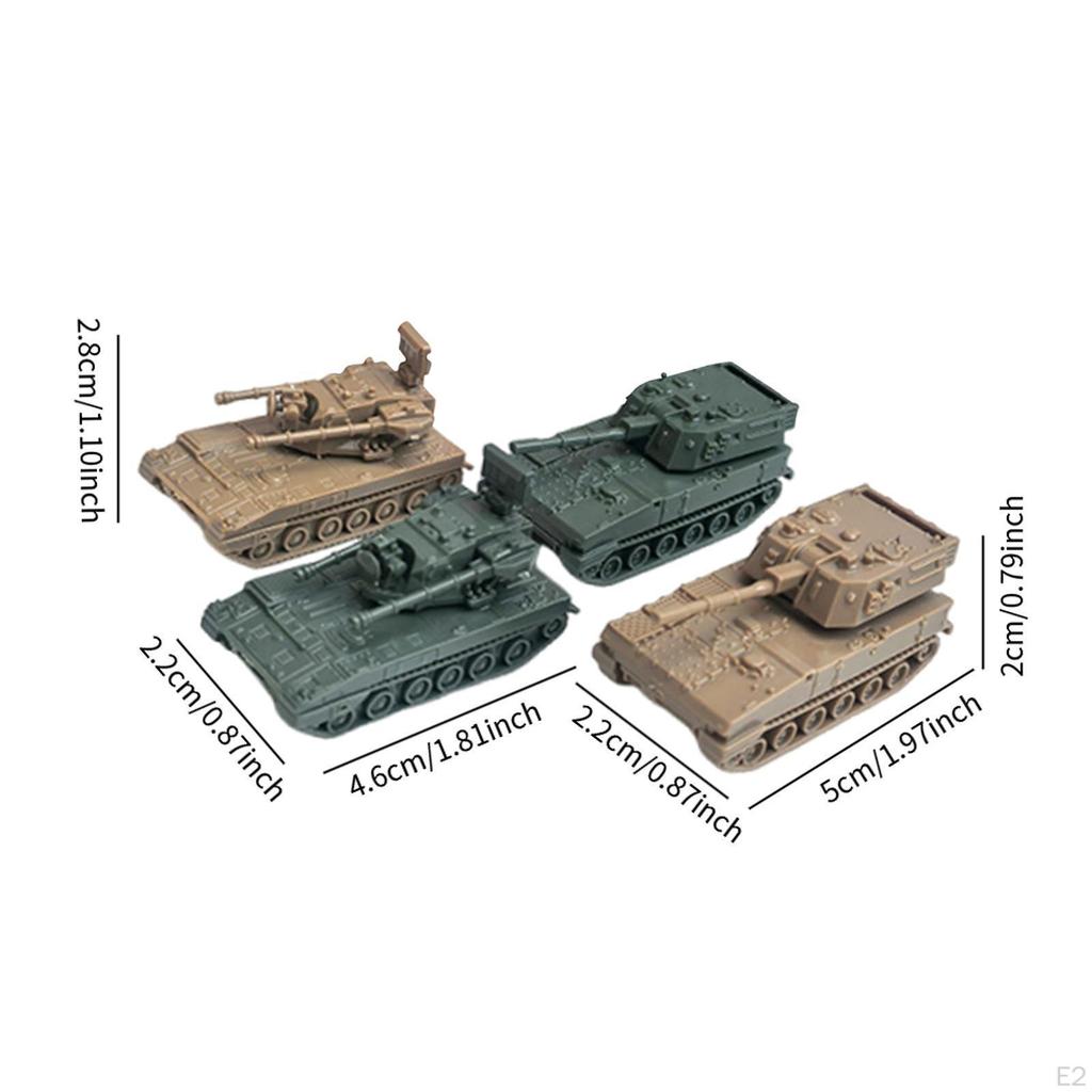 4 Pieces 1/144 Scale Armored Tank Toy 4D Model DIY Assemble Tracked Crawler Chariot for Party