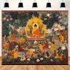 Buddha Thangka Tapiserie, Vintage Duchovní Tisk Závěsný na Stěnu pro Ložnici, Obývací Pokoj, Kolej & Zen Domácí Dekorace