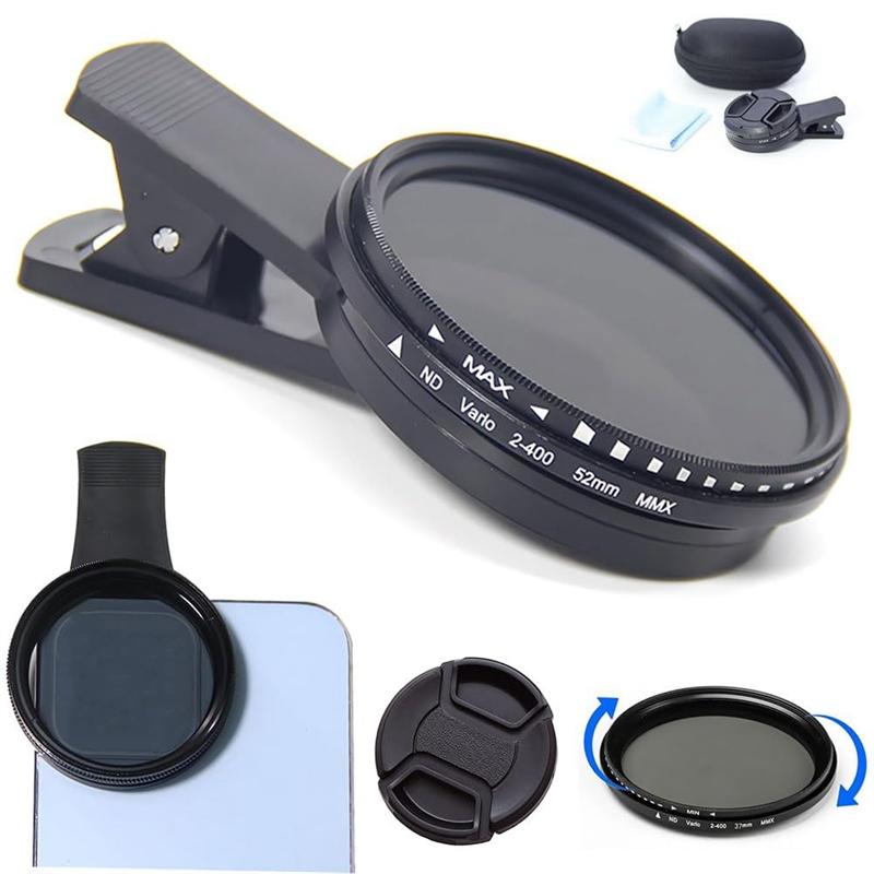 AEF7-1 Set Solar Eclipse Phone Filter 52Mm Camera Lens Filter ND 2-400 Smartphone Lens Filter With Clip Lens Cap