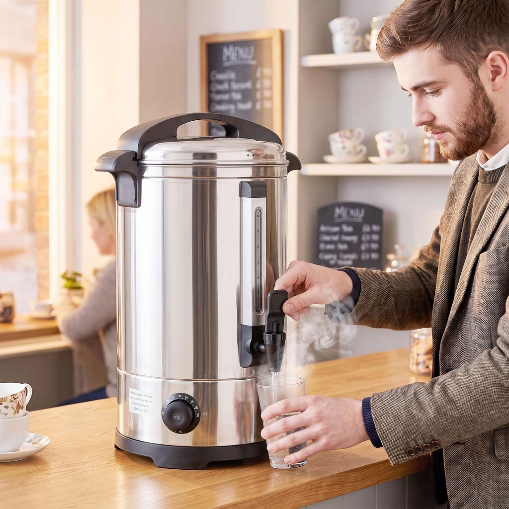 13L Catering Urn, 2500W Stainless Steel Hot Water Boiler Dispenser with Thermostat, Keep Warm Function and Easy Pour Tap