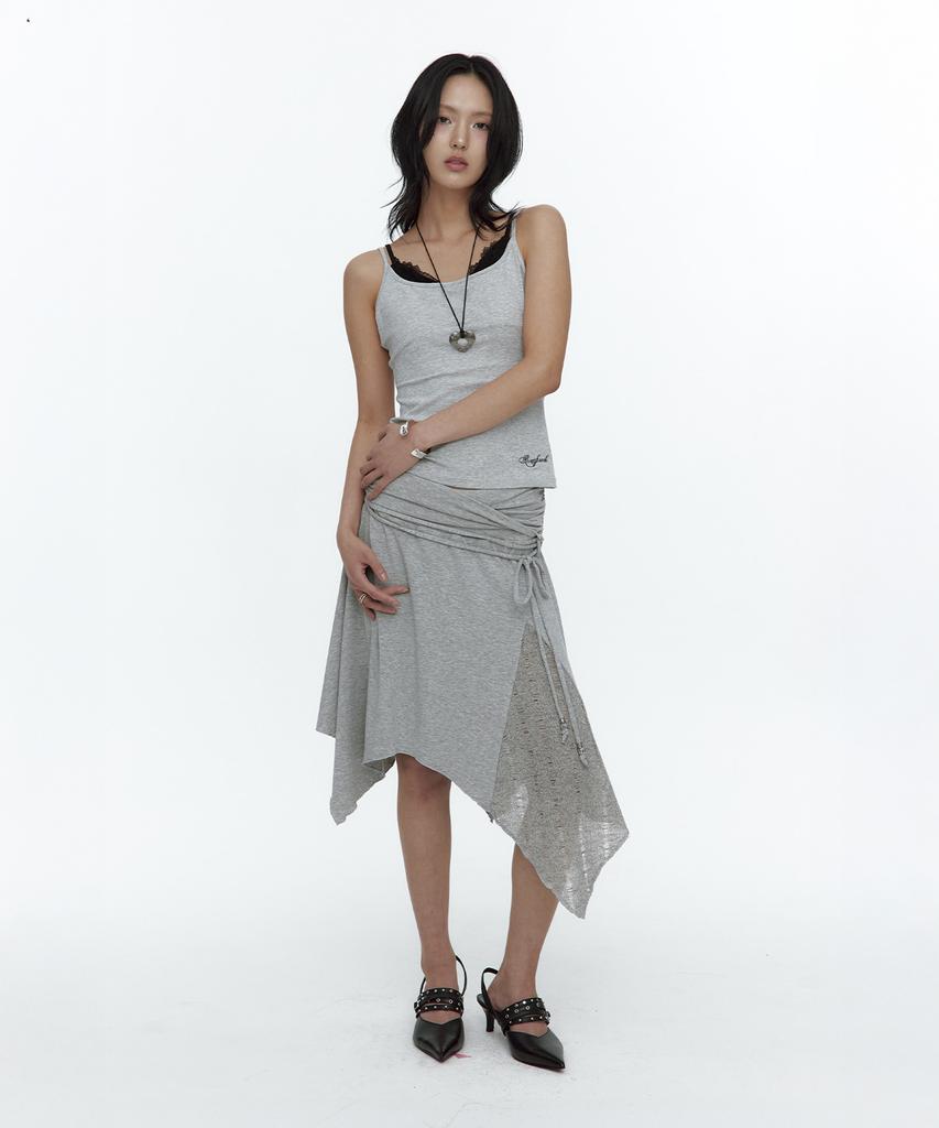 Rough Neck Knit Layer Drape Skirt Gray