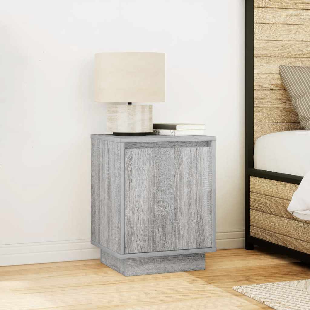 Nightstand with LED Lights Grey Sonoma 38 x 34 x 50 cm
