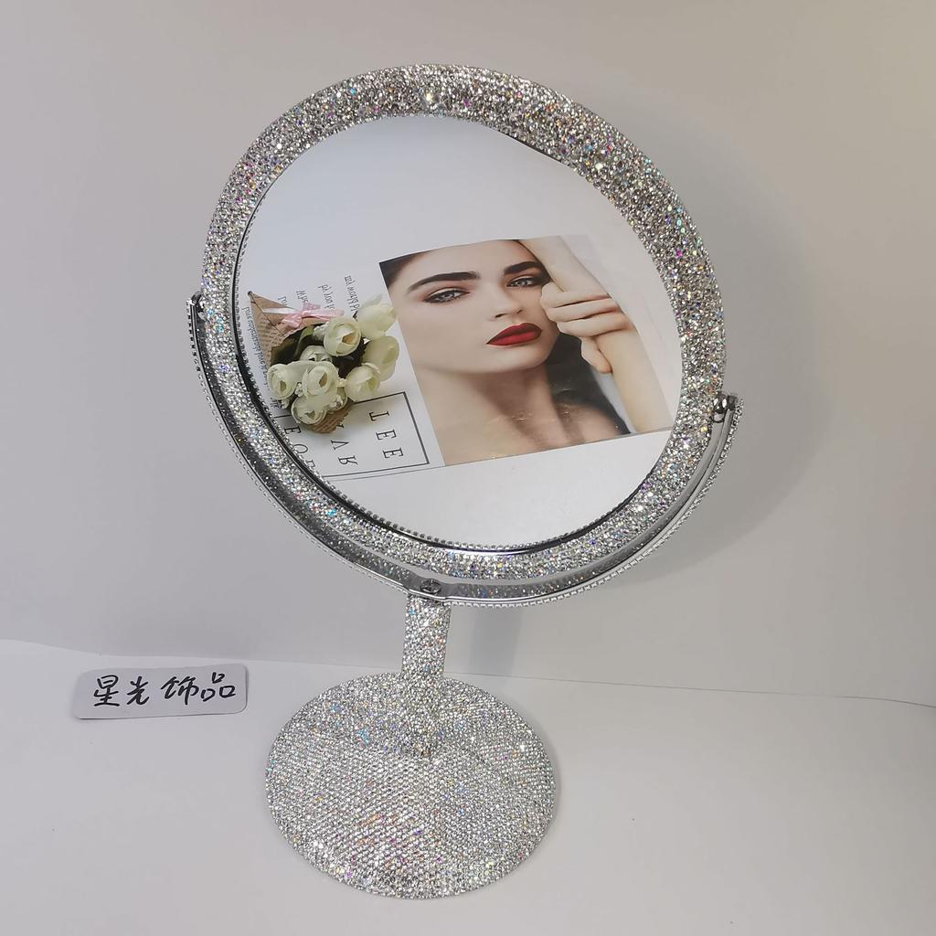 Shiny High-end Diamond Makeup Mirror Creative Rhinestone Mirror Rotatable Girl's Room Desktop Makeup Decoration Round Mirror
