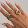 Kunjoe 3 Pcs/Set Inlaid Shine Acrylic Rhinestone Rings For Women Vintage Gold Color Metal Ring  Fashion New Luxury Jewelry
