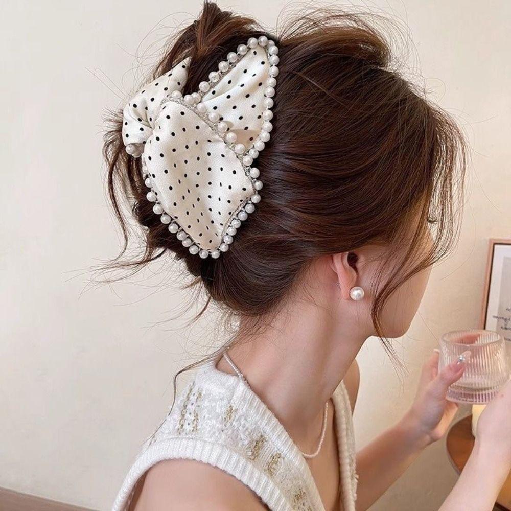 Polka Dot Knot Hair Claws Sweet Style Ponytail Hair Clip Fashionable Hair Clips for Women Girl